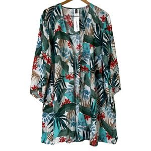 JANTZEN Tie Front Woven Cover Up Tropic Palm XS